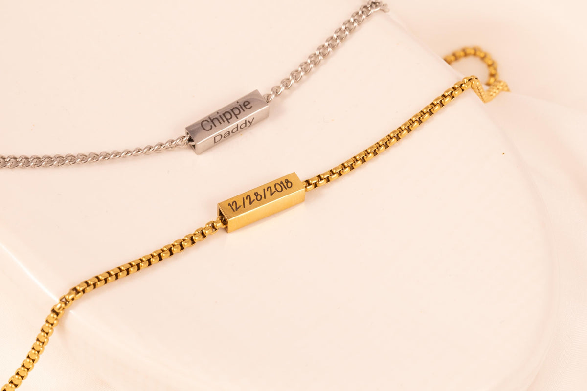 Custom Gold Name Necklace for Dad, Stainless Steel Link or Box Chain, Christmas gift for men - Torianic Jewelry