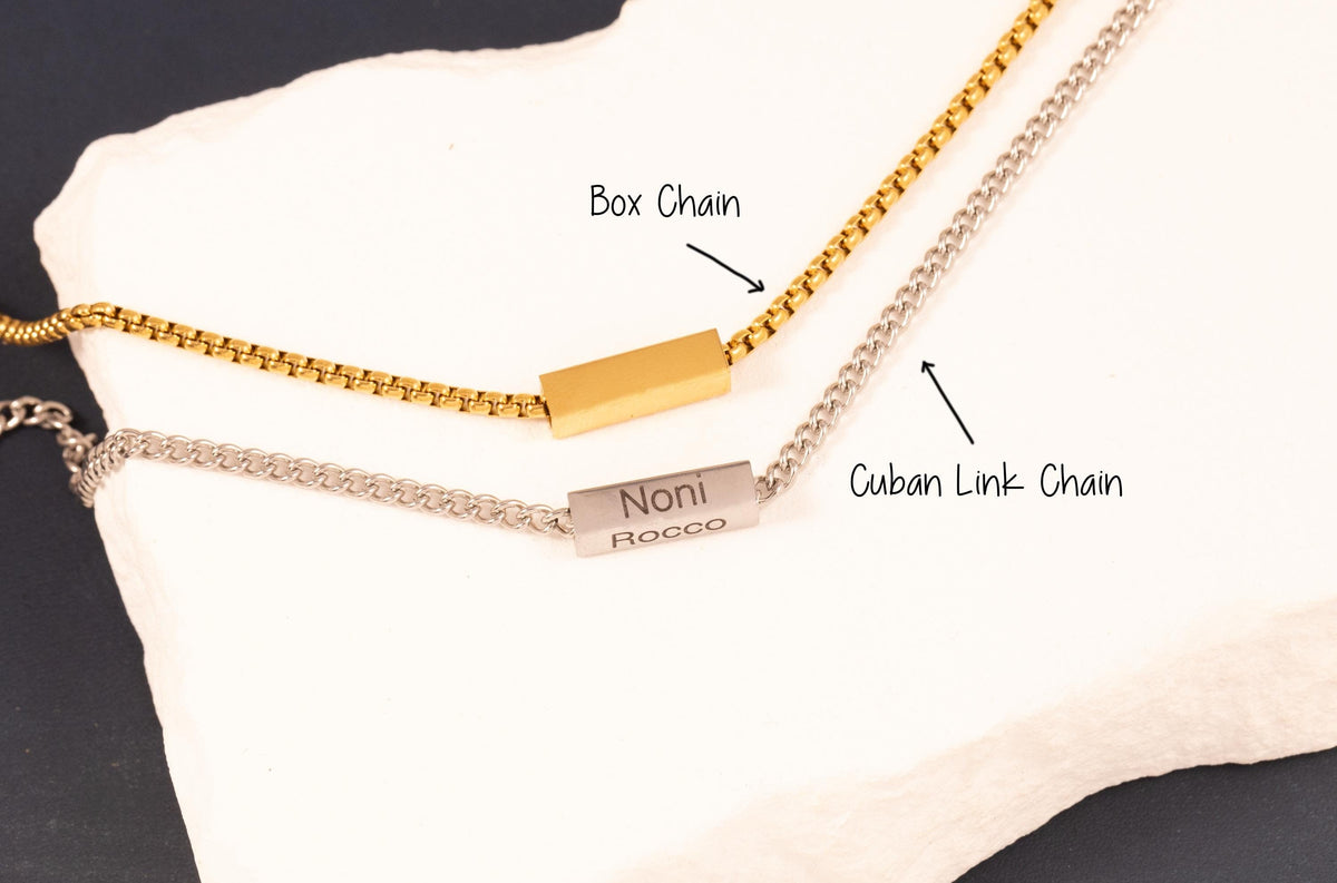 Custom Gold Name Necklace for Dad, Stainless Steel Link or Box Chain, Christmas gift for men - Torianic Jewelry