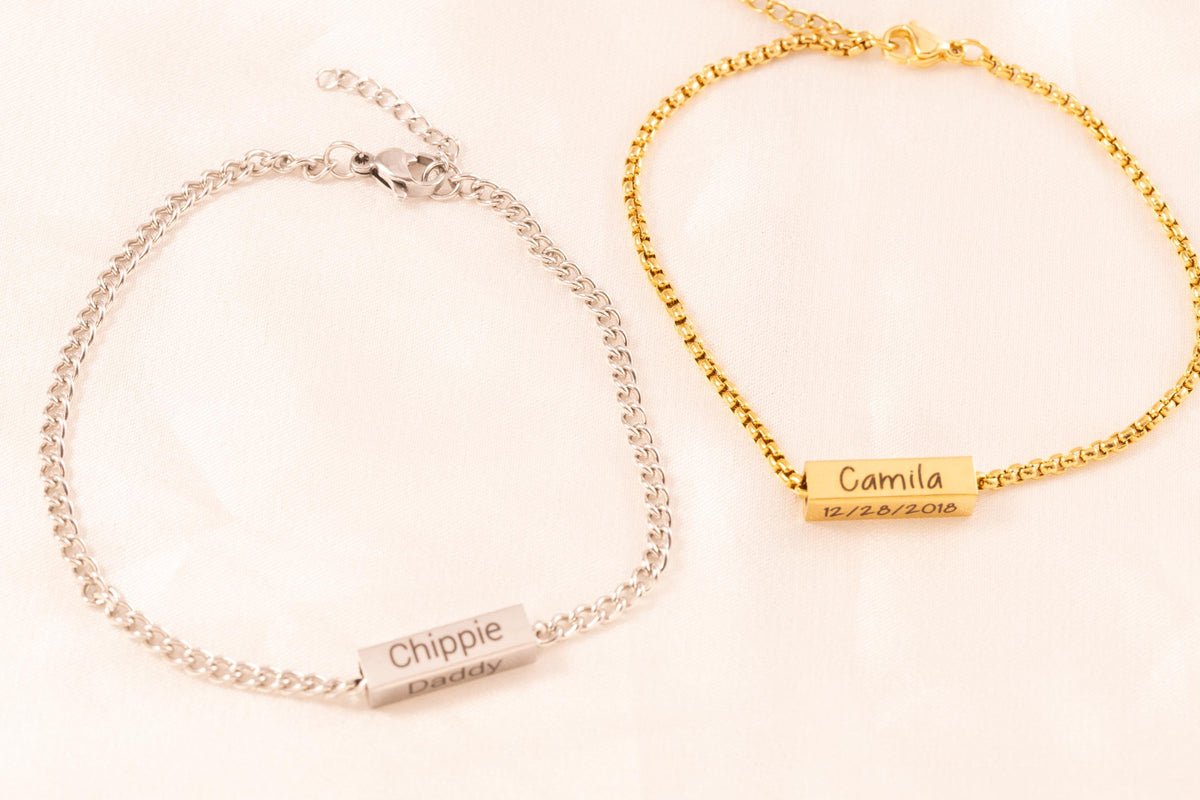 Personalized Men's Bracelet | Engraved Stainless Steel Name & Date - Torianic Jewelry