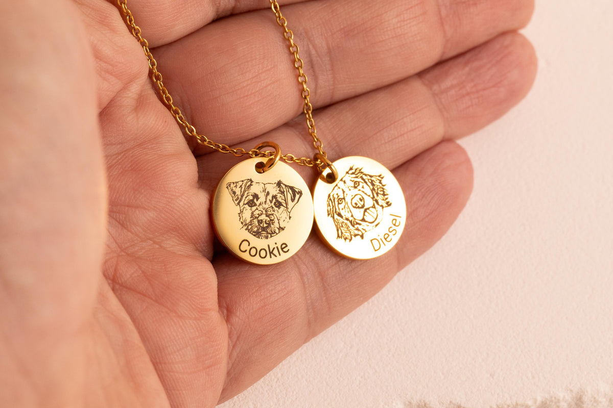 Custom Pet Photo Necklace, Dog Cat Memorial Gift, Engraved Portrait Pendant, Loss Keepsake - Torianic Jewelry