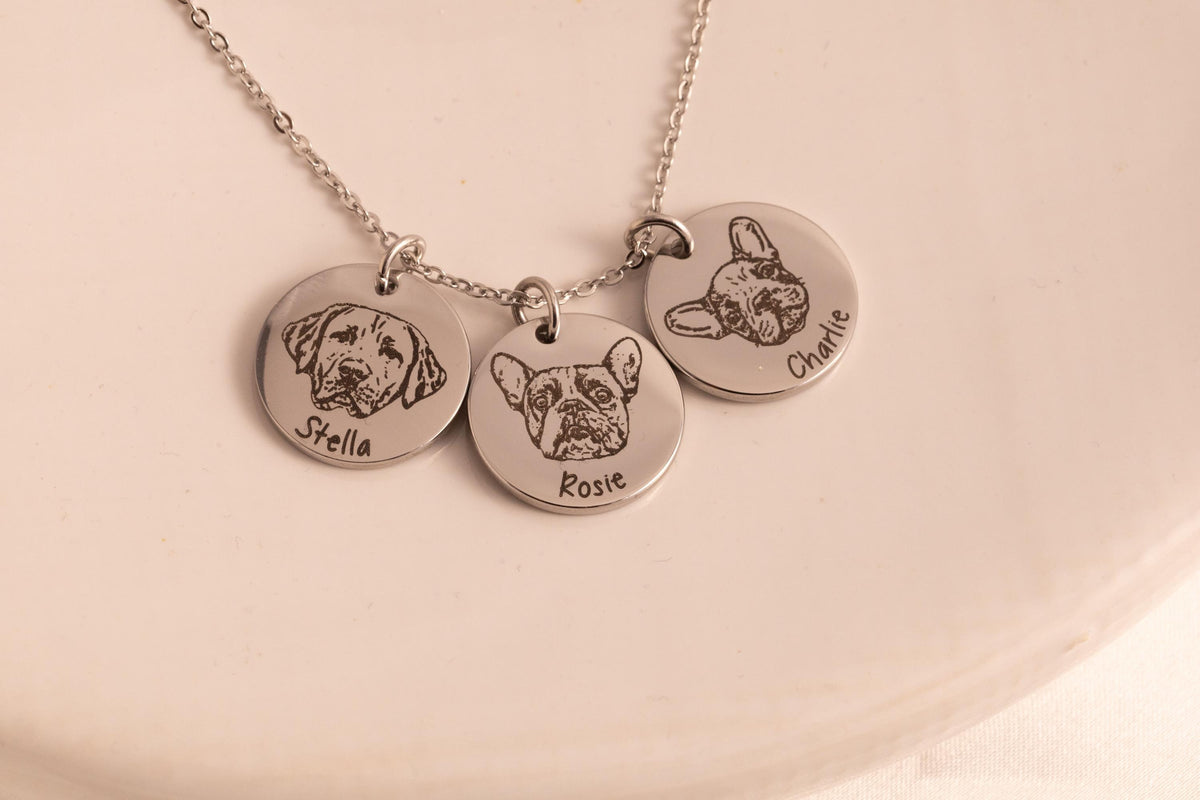 Custom Pet Photo Necklace, Dog Cat Memorial Gift, Engraved Portrait Pendant, Loss Keepsake - Torianic Jewelry
