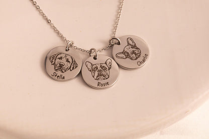 Custom Pet Photo Necklace, Dog Cat Memorial Gift, Engraved Portrait Pendant, Loss Keepsake - Torianic Jewelry