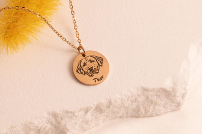 Custom Pet Photo Necklace, Dog Cat Memorial Gift, Engraved Portrait Pendant, Loss Keepsake - Torianic Jewelry