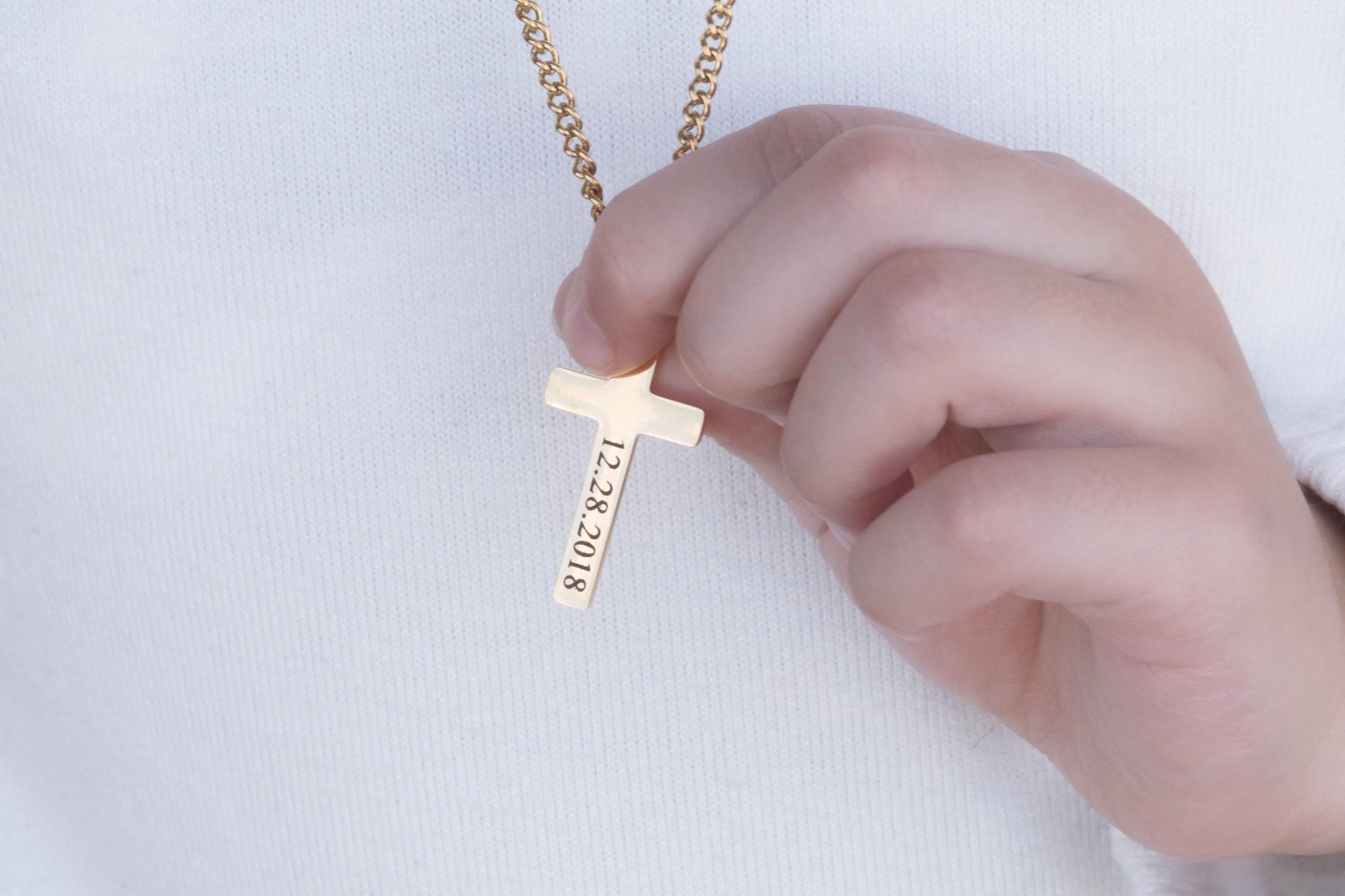 Personalized Cross Necklace: Stainless Steel Baptism Gift for Kids - Torianic Jewelry