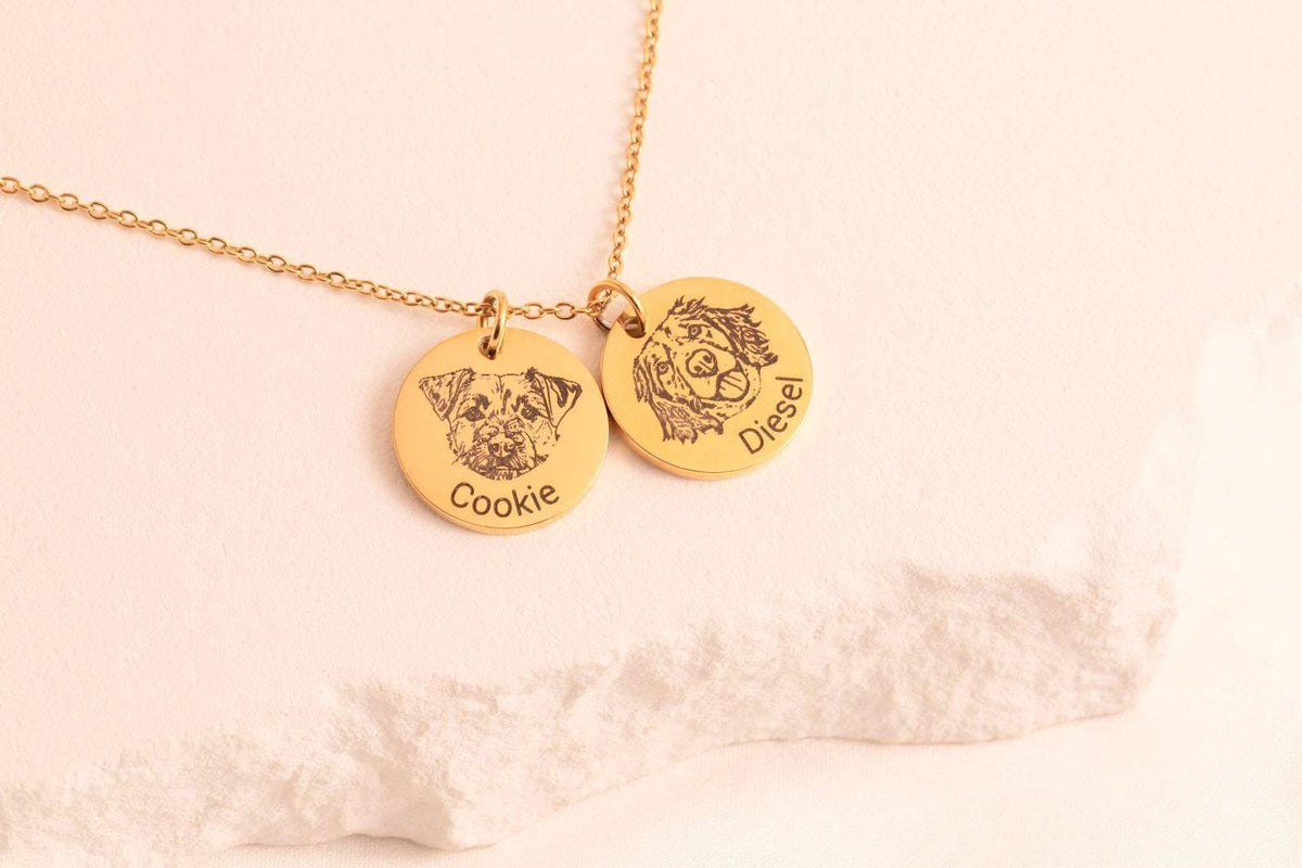 Custom Pet Photo Necklace, Dog Cat Memorial Gift, Engraved Portrait Pendant, Loss Keepsake - Torianic Jewelry