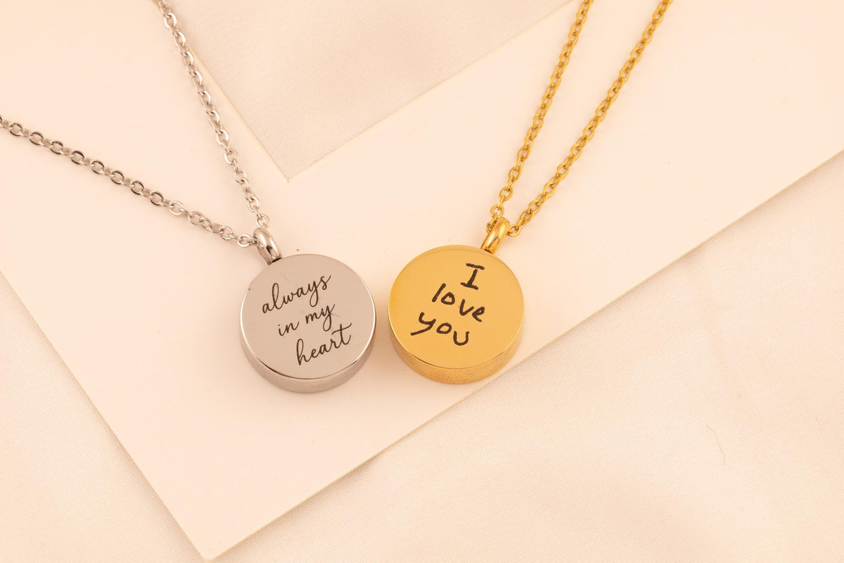 Custom Handwriting Necklace, Urn Necklace for Ashes, Cremation Jewelry, Memorial Keepsake, Sympathy Gift for - Torianic Jewelry