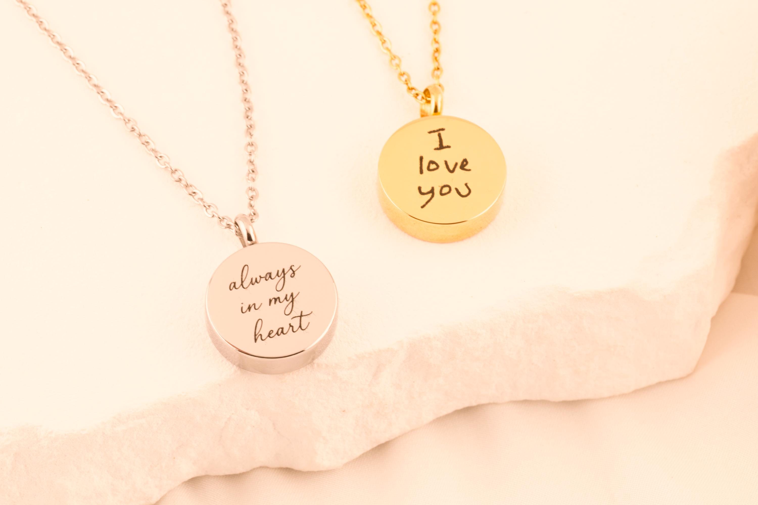 Custom Handwriting Necklace, Urn Necklace for Ashes, Cremation Jewelry, Memorial Keepsake, Sympathy Gift for - Torianic Jewelry