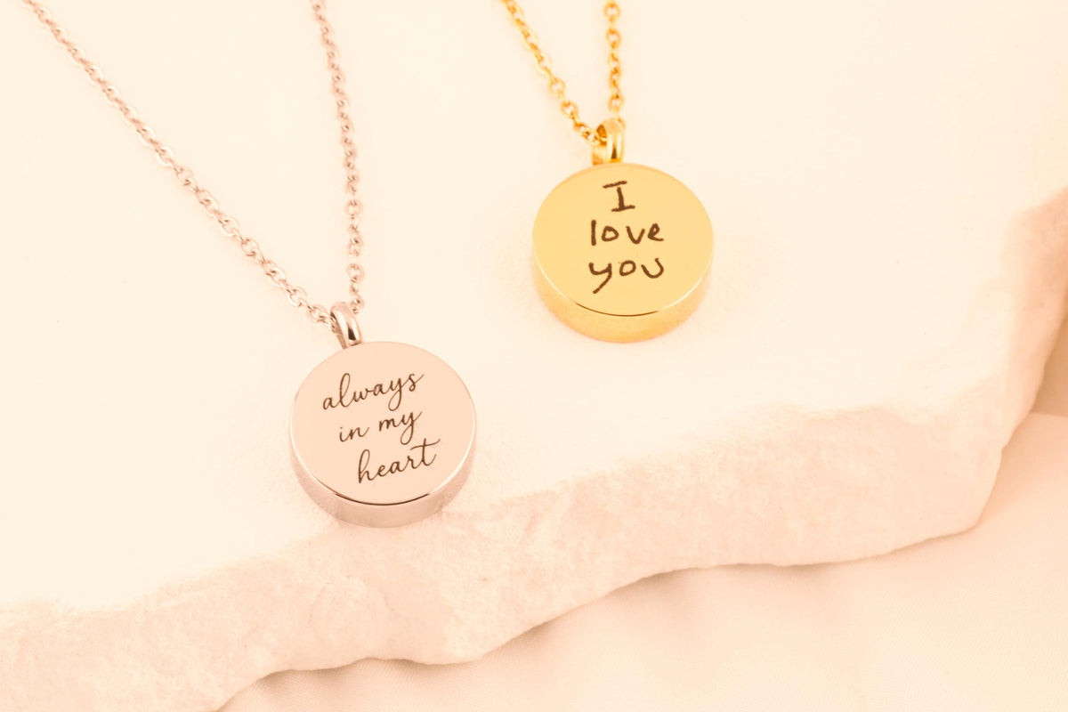 Custom Handwriting Necklace, Urn Necklace for Ashes, Cremation Jewelry, Memorial Keepsake, Sympathy Gift for - Torianic Jewelry