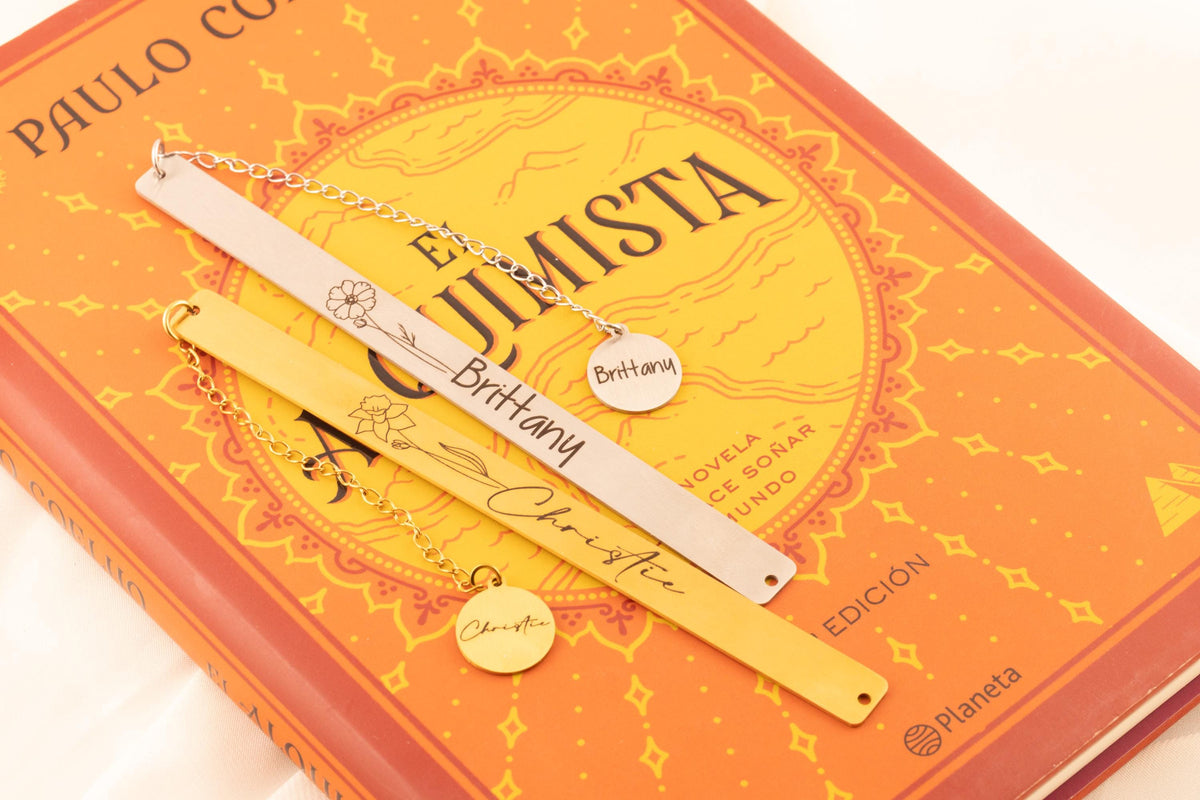 Personalized Birth Flower Name Bookmark, Custom Engraved Floral Metal Page Marker, Elegant Gift for Book - Torianic Jewelry