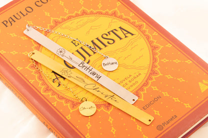 Personalized Birth Flower Name Bookmark, Custom Engraved Floral Metal Page Marker, Elegant Gift for Book - Torianic Jewelry