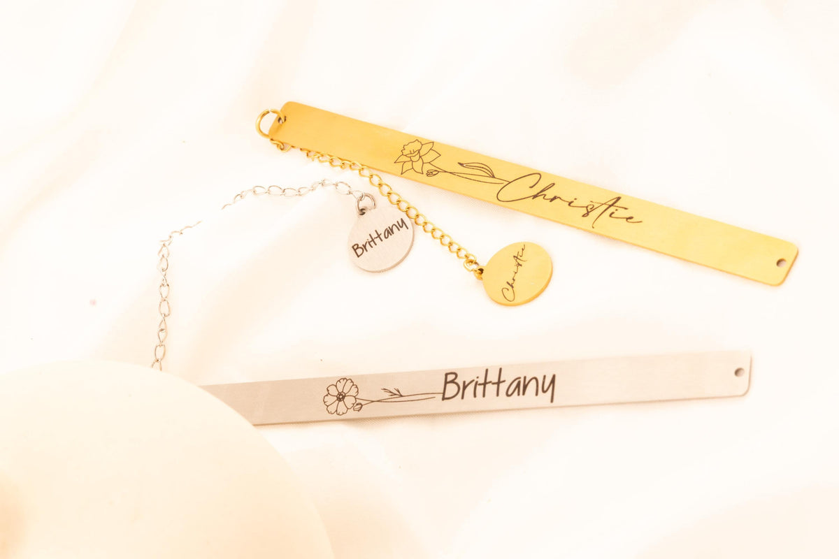 Personalized Birth Flower Name Bookmark, Custom Engraved Floral Metal Page Marker, Elegant Gift for Book - Torianic Jewelry