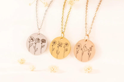 Combined Birth Flower Bouquet Necklace, Multiple Birth Flower Necklace, Personalized Family Necklace for Mom, - Torianic Jewelry