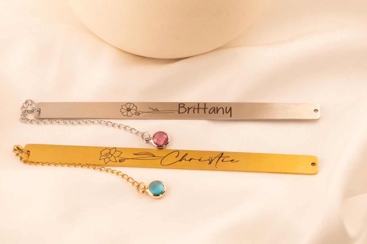 Personalized Birth Flower Bookmark with Birthstone, Engraved Metal Page Marker, Custom Floral Bookmark Gift - Torianic Jewelry
