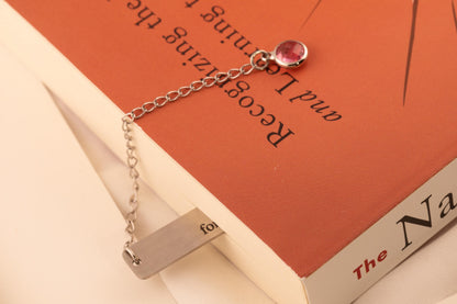 Personalized Birth Flower Bookmark with Birthstone, Engraved Metal Page Marker, Custom Floral Bookmark Gift - Torianic Jewelry