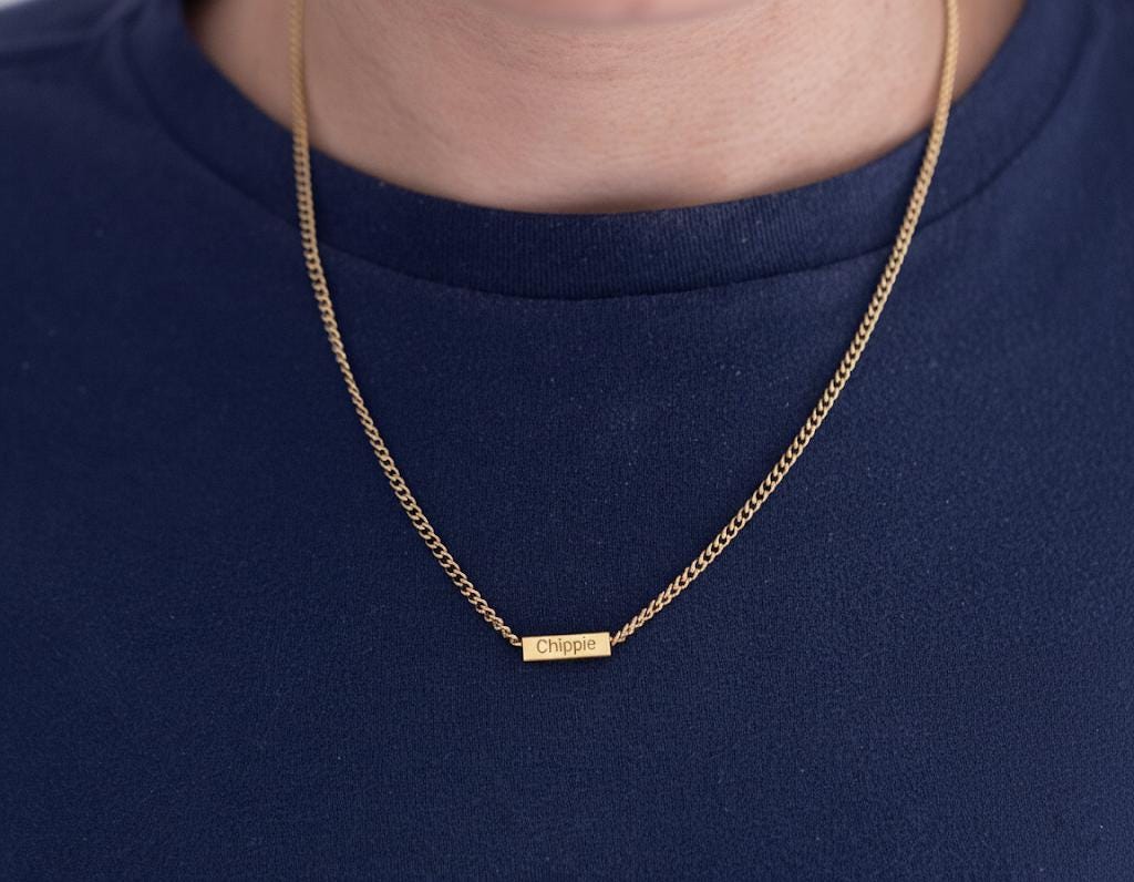 Custom Gold Name Necklace for Dad, Stainless Steel Link or Box Chain, Christmas gift for men - Torianic Jewelry