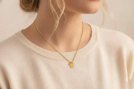 Personalized Birthstone Initial Necklace, Stainless Steel Box Chain - Torianic Jewelry