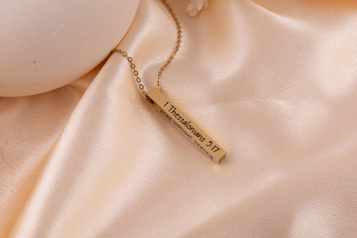Bible Verse Necklace Bar, Custom Scripture Necklace, 4 Sided Engraved Bar, Christian Gift for Her, Faith - Torianic Jewelry