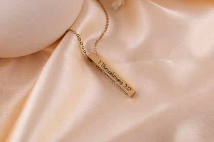 Bible Verse Necklace Bar, Custom Scripture Necklace, 4 Sided Engraved Bar, Christian Gift for Her, Faith - Torianic Jewelry