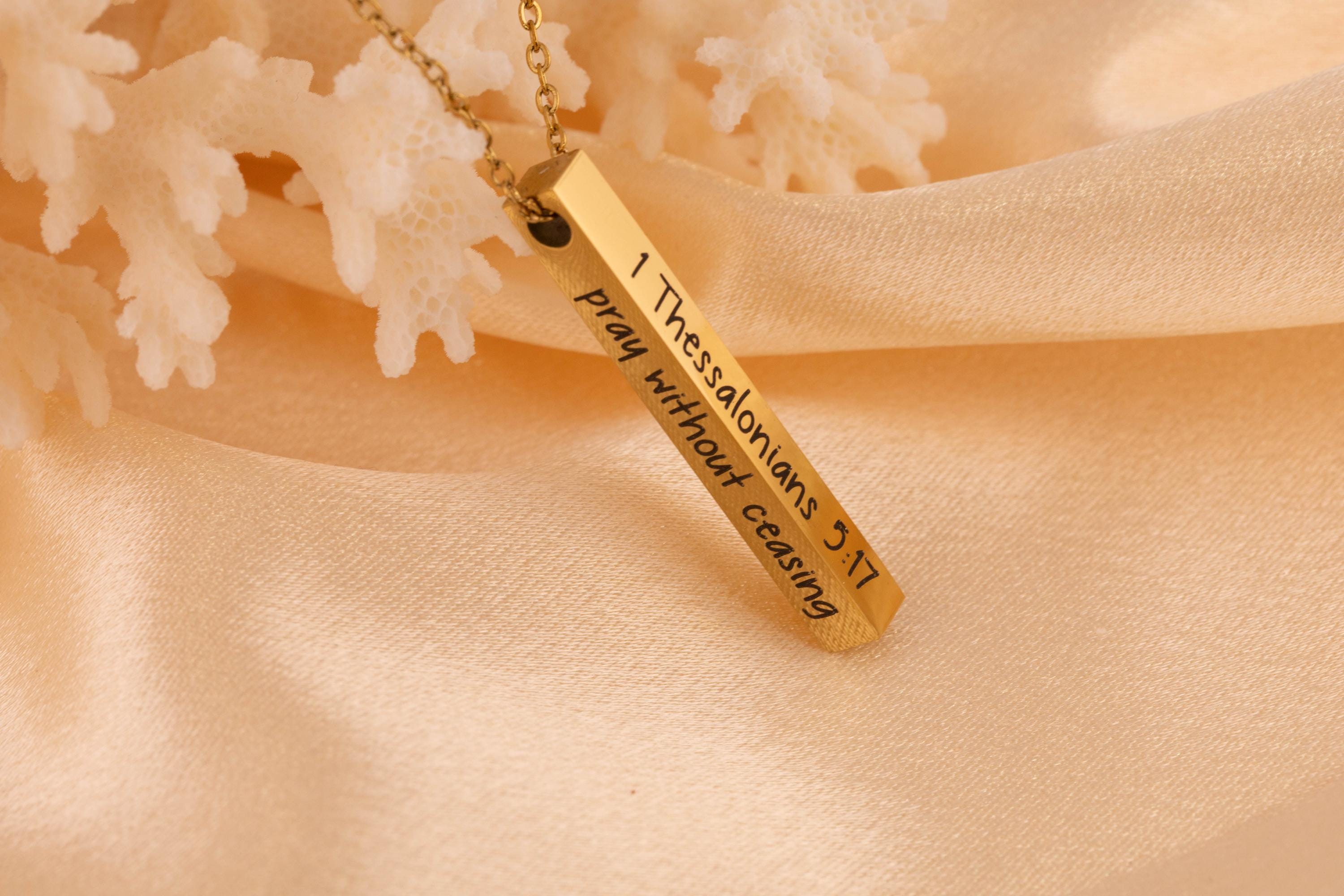 Bible Verse Necklace Bar, Custom Scripture Necklace, 4 Sided Engraved Bar, Christian Gift for Her, Faith - Torianic Jewelry