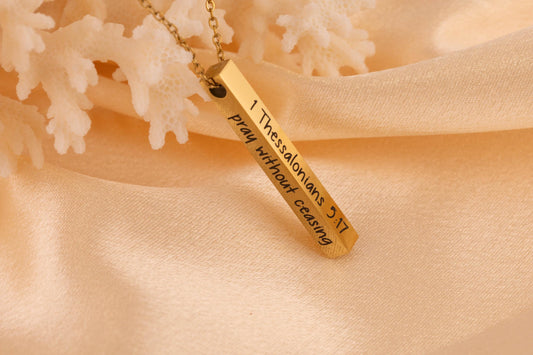 Bible Verse Necklace Bar, Custom Scripture Necklace, 4 Sided Engraved Bar, Christian Gift for Her, Faith - Torianic Jewelry
