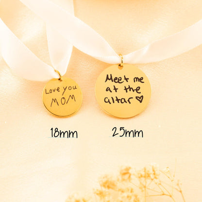Wedding Bouquet Charm, Actual Handwriting Memorial Keepsake for Bride, Custom Engraved In Memory of Loved - Torianic Jewelry