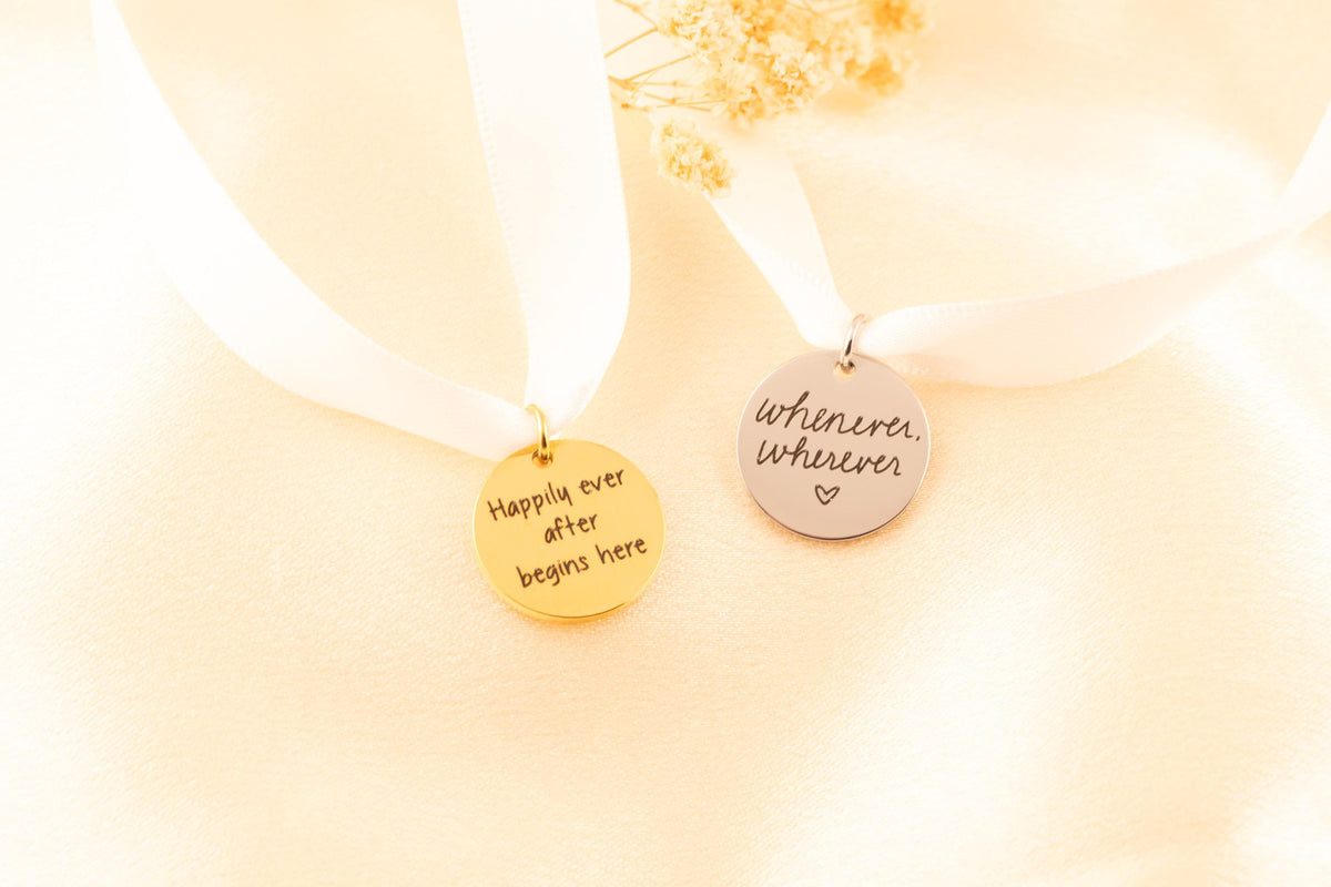 Wedding Bouquet Charm, Actual Handwriting Memorial Keepsake for Bride, Custom Engraved In Memory of Loved - Torianic Jewelry