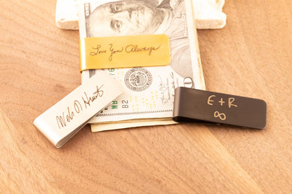 Personalized Money Clip Engraved with Actual Handwriting, Custom Groomsmen Gift, Memorial Keepsake for Him, - Torianic Jewelry