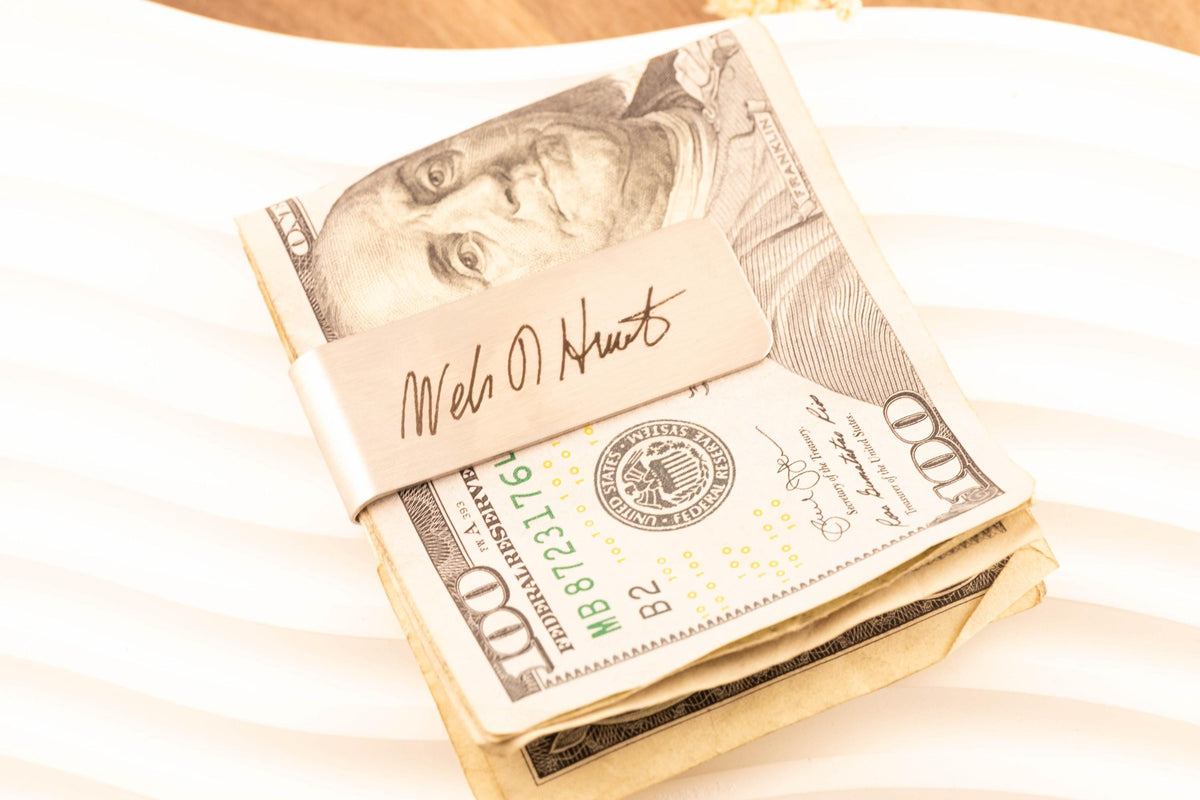 Personalized Money Clip Engraved with Actual Handwriting, Custom Groomsmen Gift, Memorial Keepsake for Him, - Torianic Jewelry