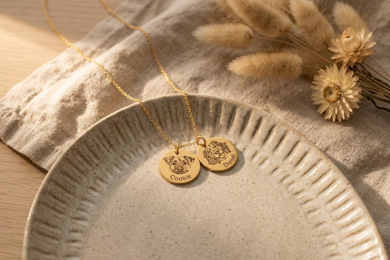 Custom Pet Photo Necklace, Dog Cat Memorial Gift, Engraved Portrait Pendant, Loss Keepsake - Torianic Jewelry