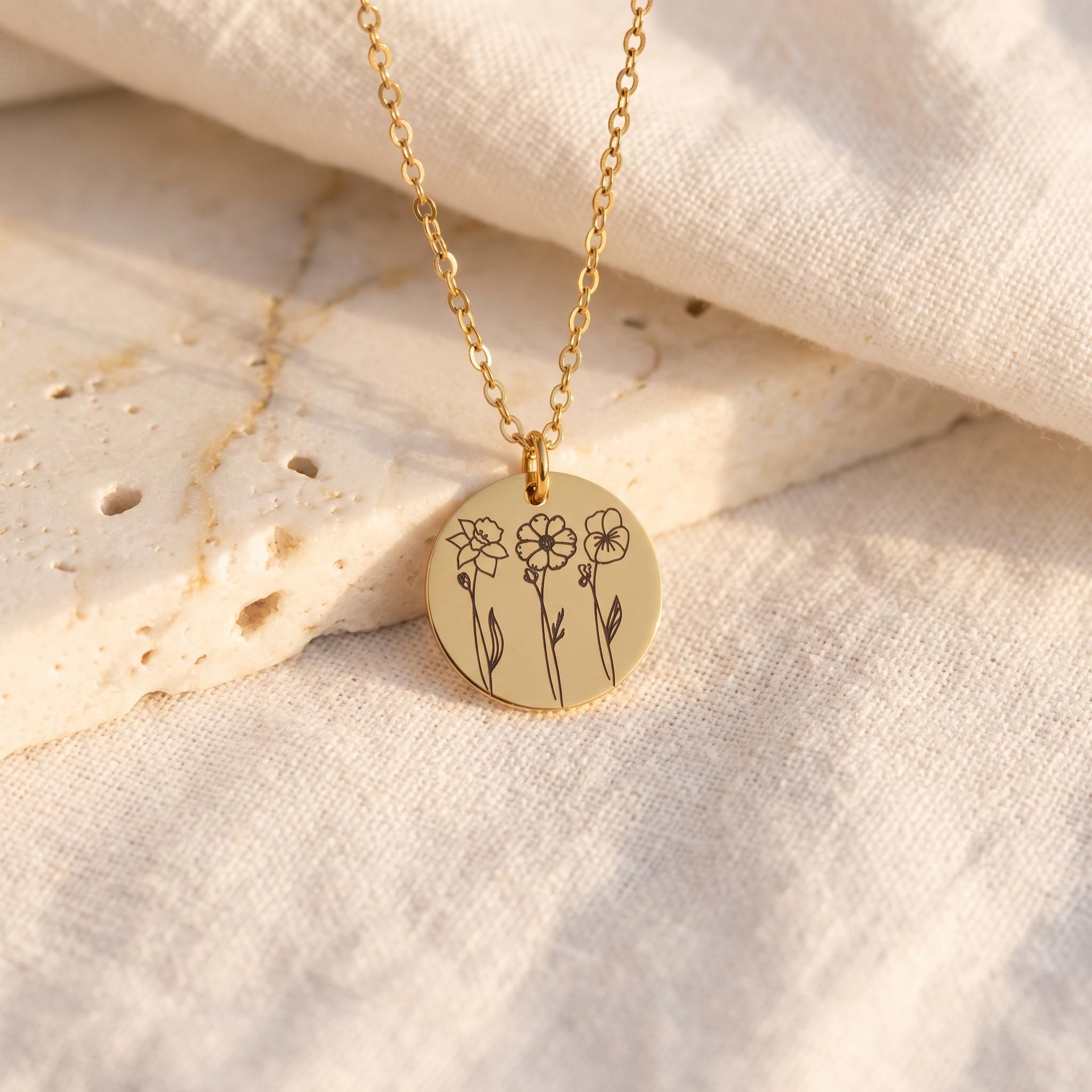 Combined Birth Flower Bouquet Necklace, Multiple Birth Flower Necklace, Personalized Family Necklace for Mom, - Torianic Jewelry