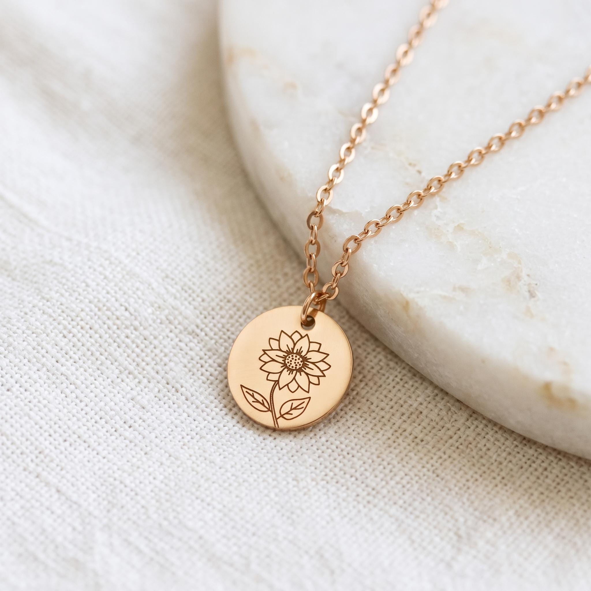 Gold Sunflower Necklace, Floral Pendant, Personalized Gift - Torianic Jewelry