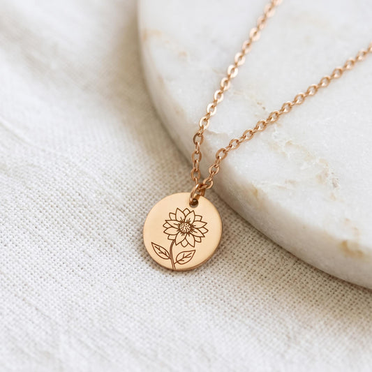 Gold Sunflower Necklace, Floral Pendant, Personalized Gift - Torianic Jewelry