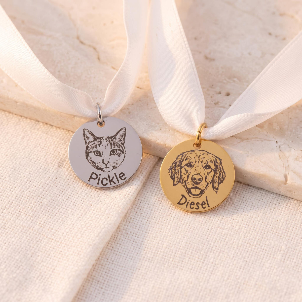 Wedding Bouquet Charm Custom Pet Portrait, Engraved Bridal Keepsake, Dog Cat Memorial Gift for Bride Walking - Torianic Jewelry