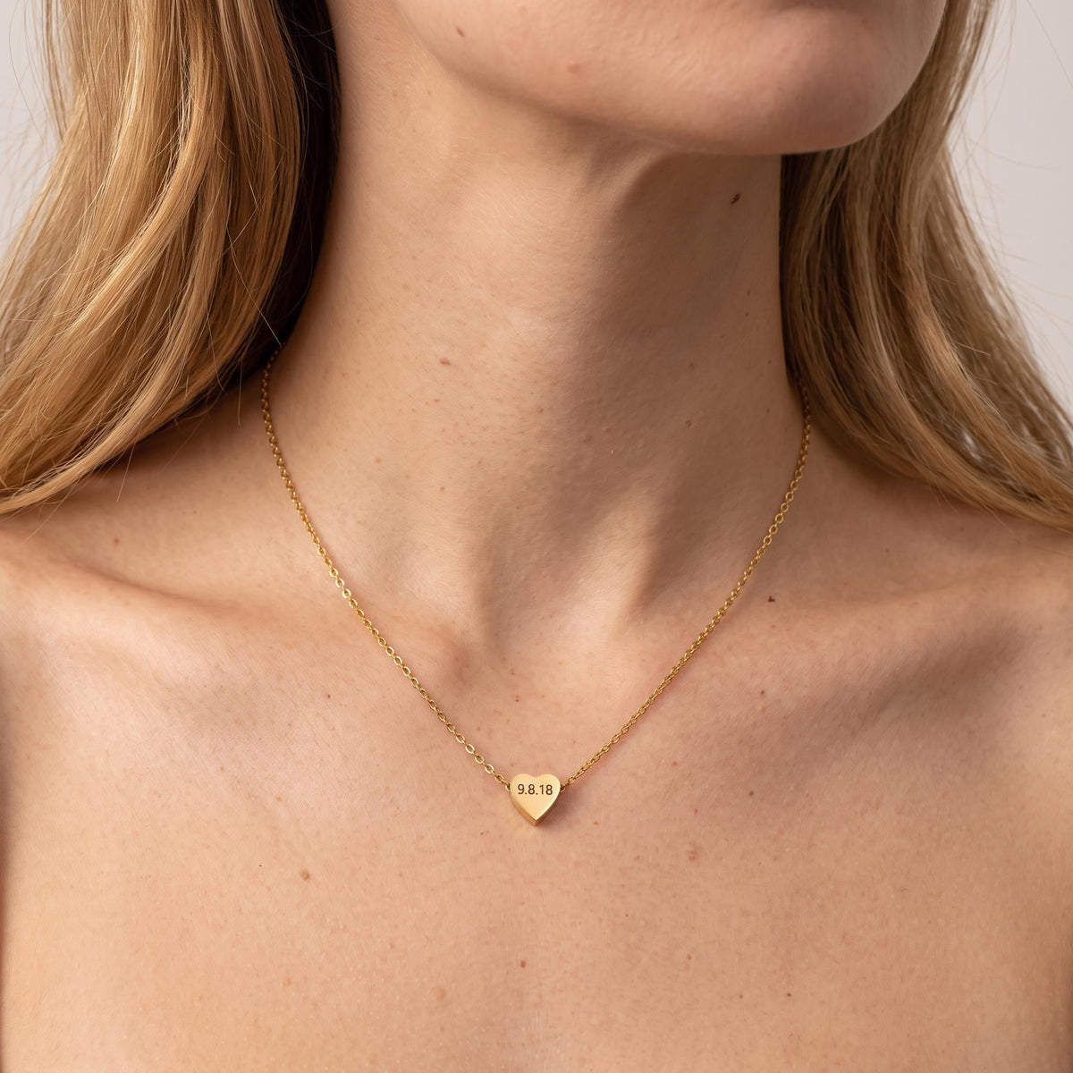 Dainty Personalized Engraved Heart Necklace, Custom Date Pendant, Memory Jewelry Gift with date - Torianic Jewelry