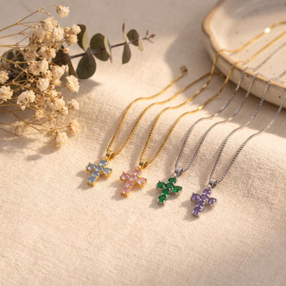 Birthstone Cross Necklace