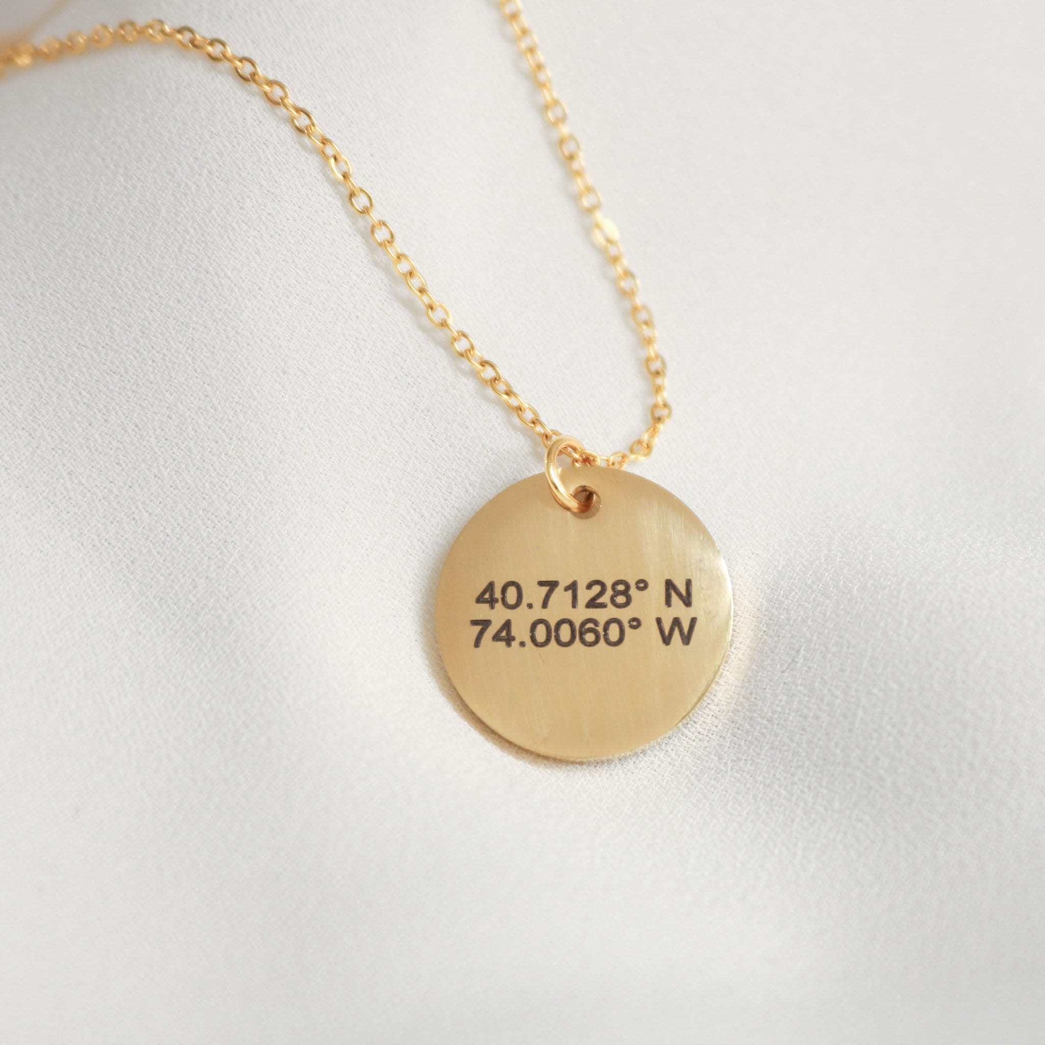 Custom Coordinates Circle Necklace, Personalized Latitude Longitude Jewelry, disc necklace
