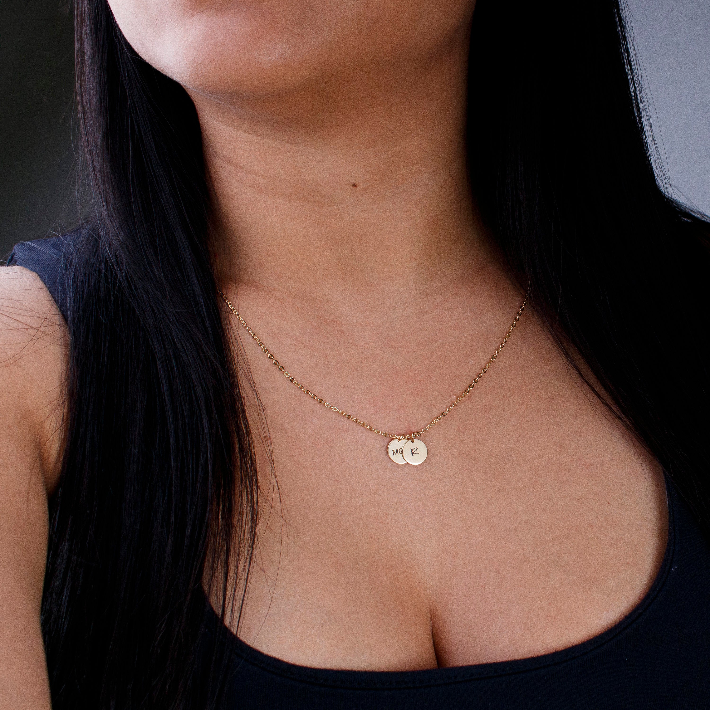 14K Gold Fill Initial Necklace, Dainty Disc Necklace, Small Letter Necklace, Bridesmaid Gift, Birthday Gift, Gift for her