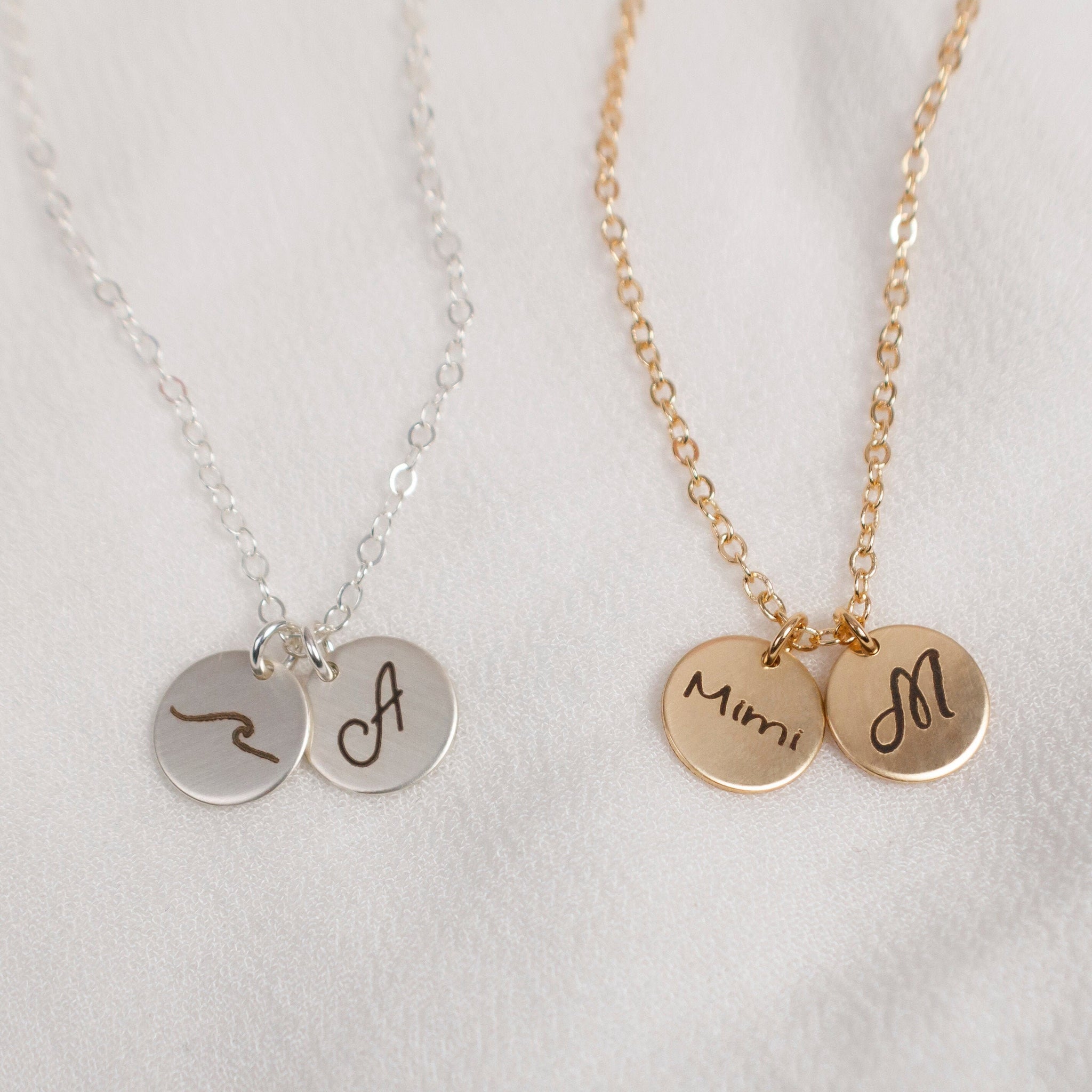 Custom Initial Necklace, Dainty Disc Necklace, Small Letter Necklace, Bridesmaid Gift, Sterling Silver, Gold Filled