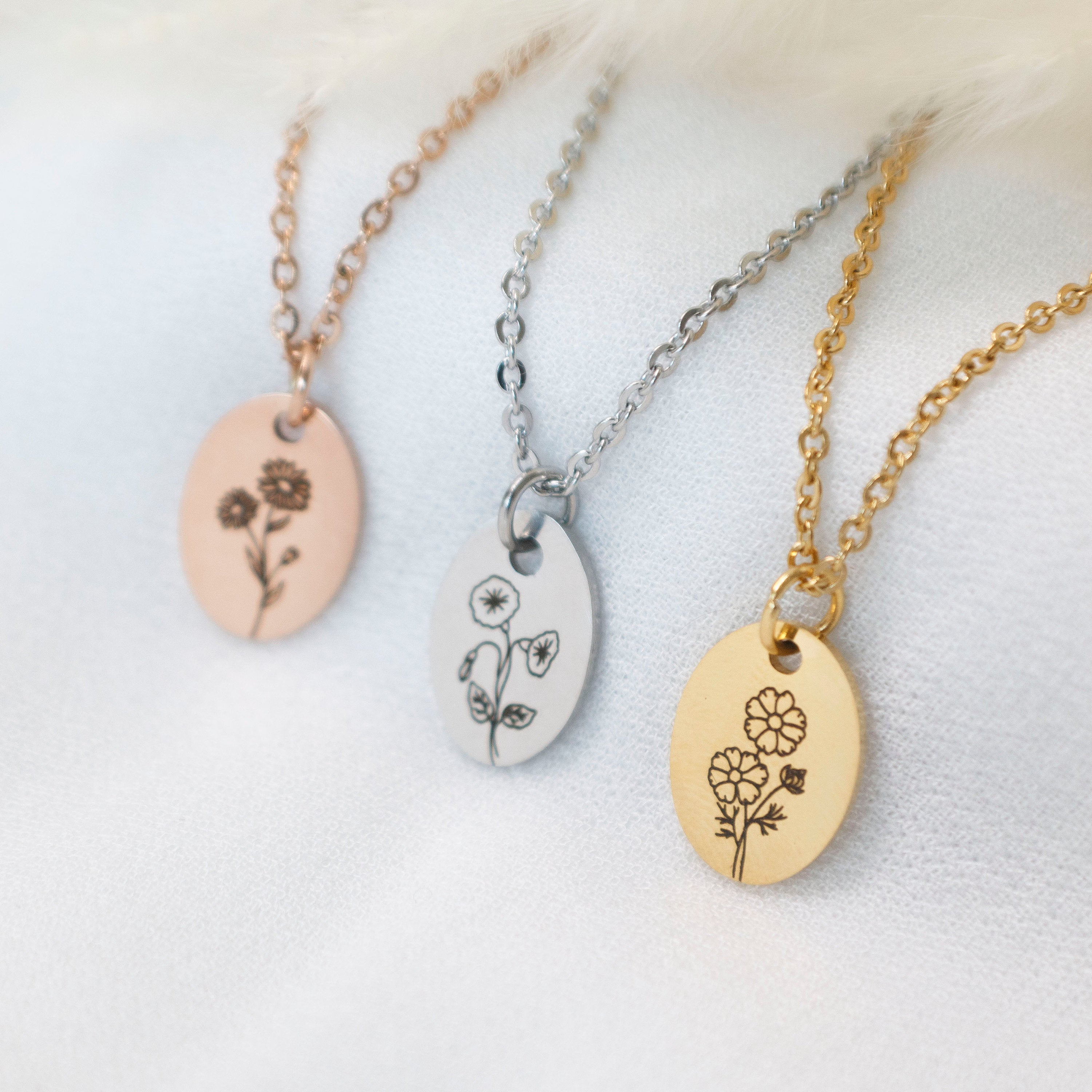 Birth Month Flower Necklace Oval, Bouquet Necklace, Mothers day Jewelry Gift, Best Friend, Birthday Present, Gift for her, Bridesmaid