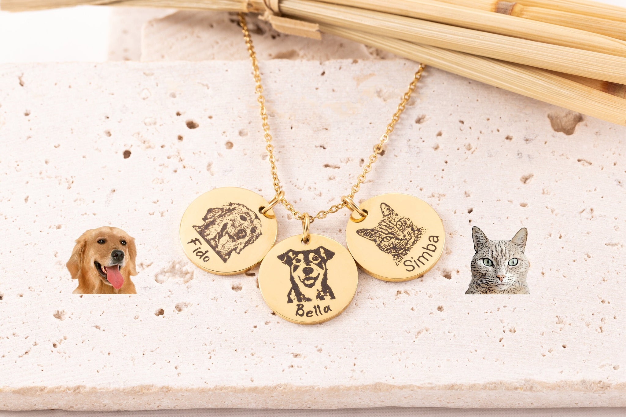 Custom pet necklace for mom - engraved pet photo memorial necklace - pet family portrait - dog sketch portrait - pet from photo