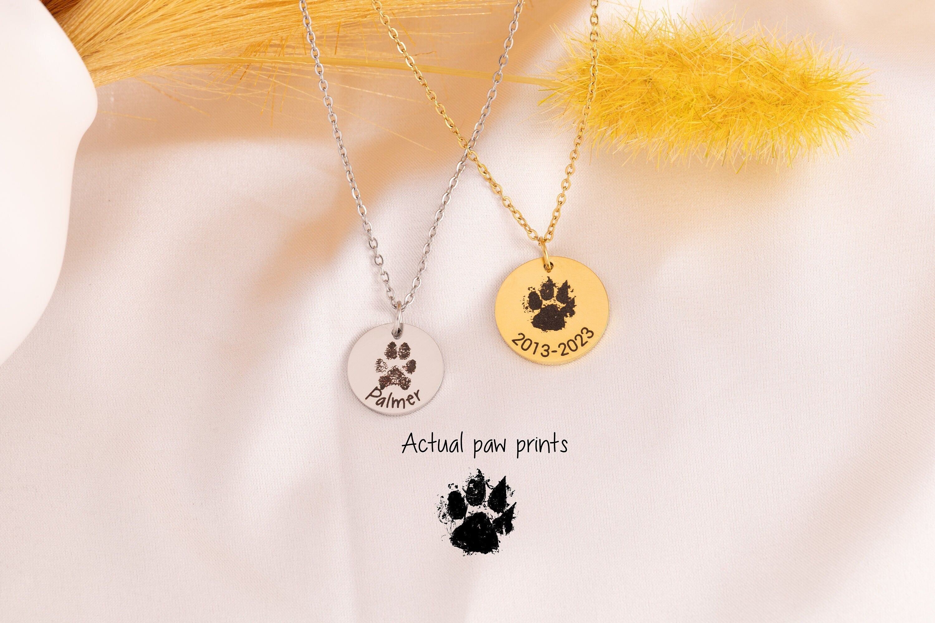 Paw print Custom pet necklace - engraved pet photo necklace - pet family portrait - dog paw portrait - pet from photo - Cat Pow