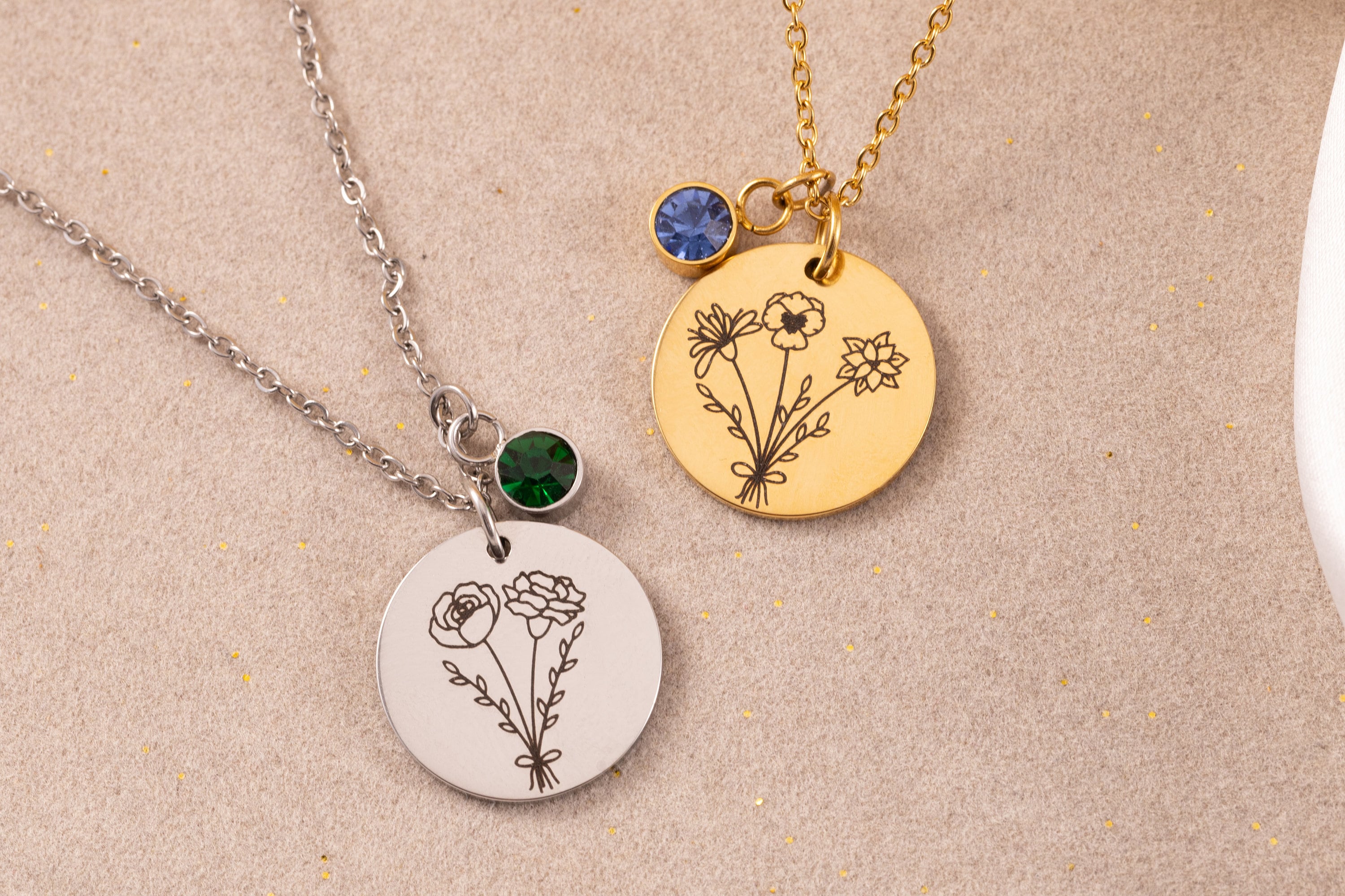 Birthflower bouquet Necklace - birthstone jewelry -  Birth Month Birth Flower Necklace - Mothers day, Birthday Present