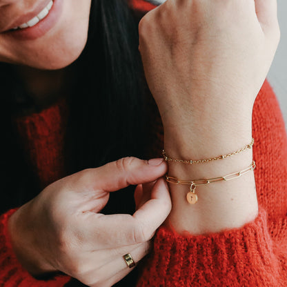 Layered Bracelet - bridesmaids letter - Paper clip Bracelet - Satellite Bracelet Set of 2 Initial Layer - hypoallergen - Torianic Jewelry
