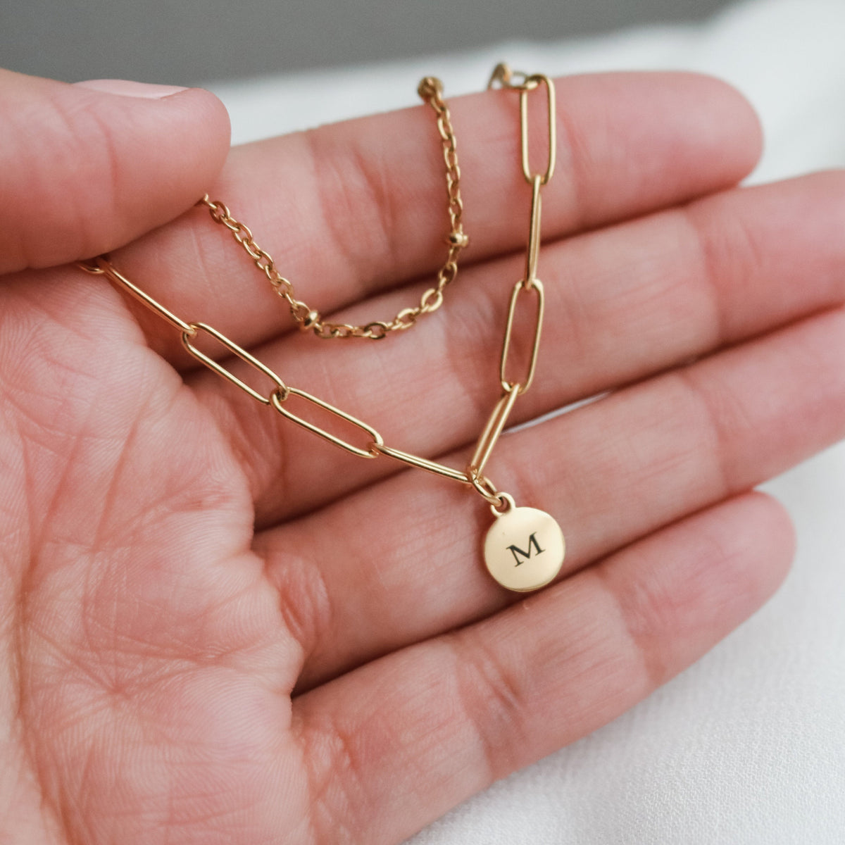 Layered Bracelet - bridesmaids letter - Paper clip Bracelet - Satellite Bracelet Set of 2 Initial Layer - hypoallergen - Torianic Jewelry
