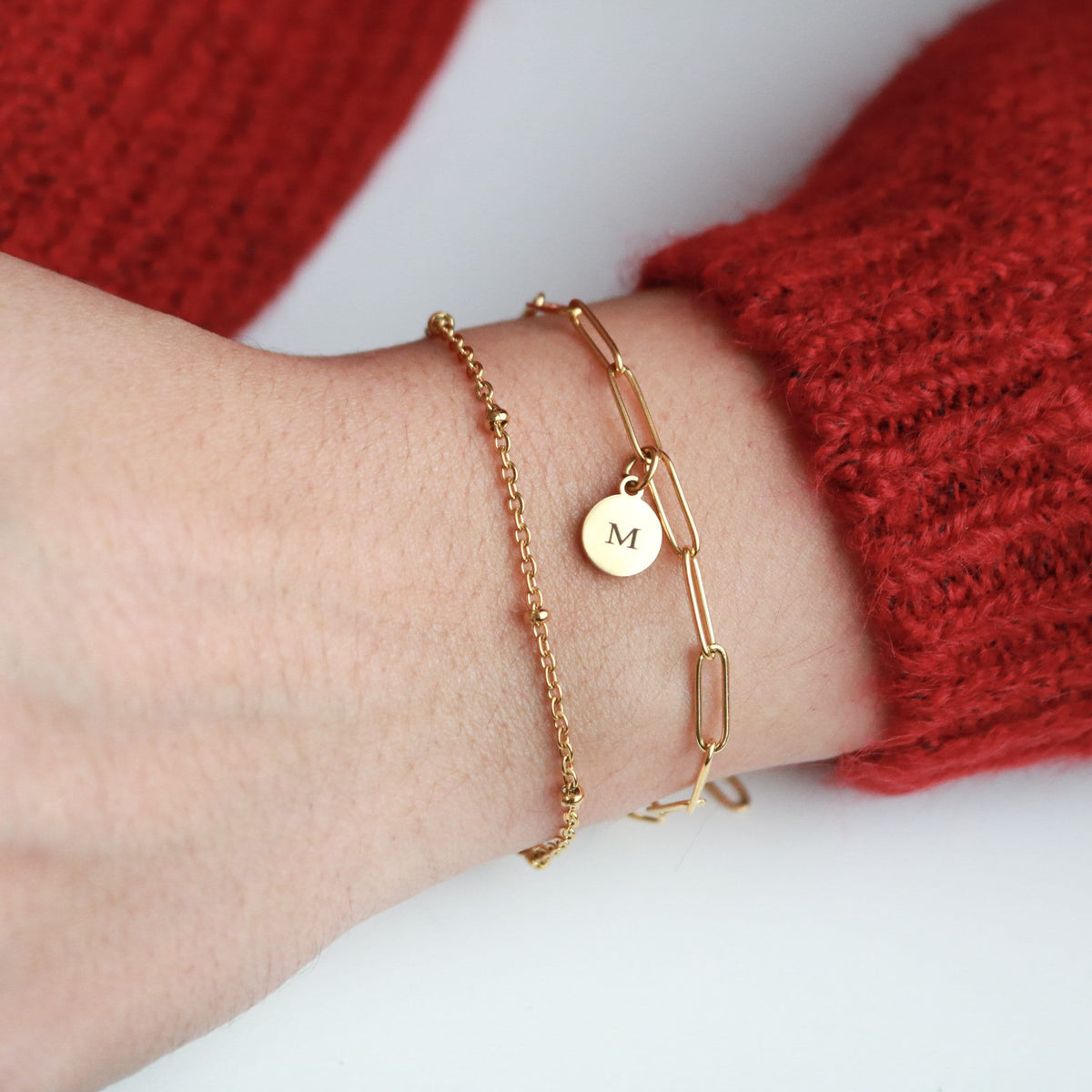 Layered Bracelet - bridesmaids letter - Paper clip Bracelet - Satellite Bracelet Set of 2 Initial Layer - hypoallergen - Torianic Jewelry