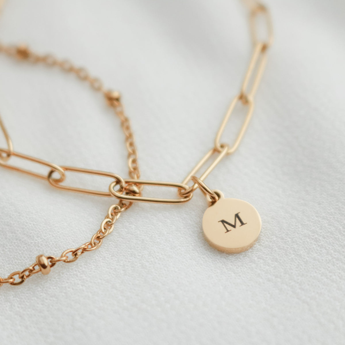 Layered Bracelet - bridesmaids letter - Paper clip Bracelet - Satellite Bracelet Set of 2 Initial Layer - hypoallergen - Torianic Jewelry