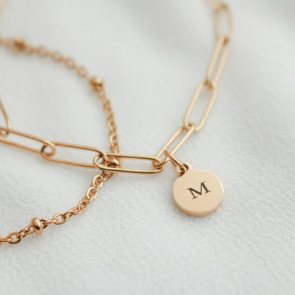 Layered Bracelet - bridesmaids letter - Paper clip Bracelet - Satellite Bracelet Set of 2 Initial Layer - hypoallergen - Torianic Jewelry