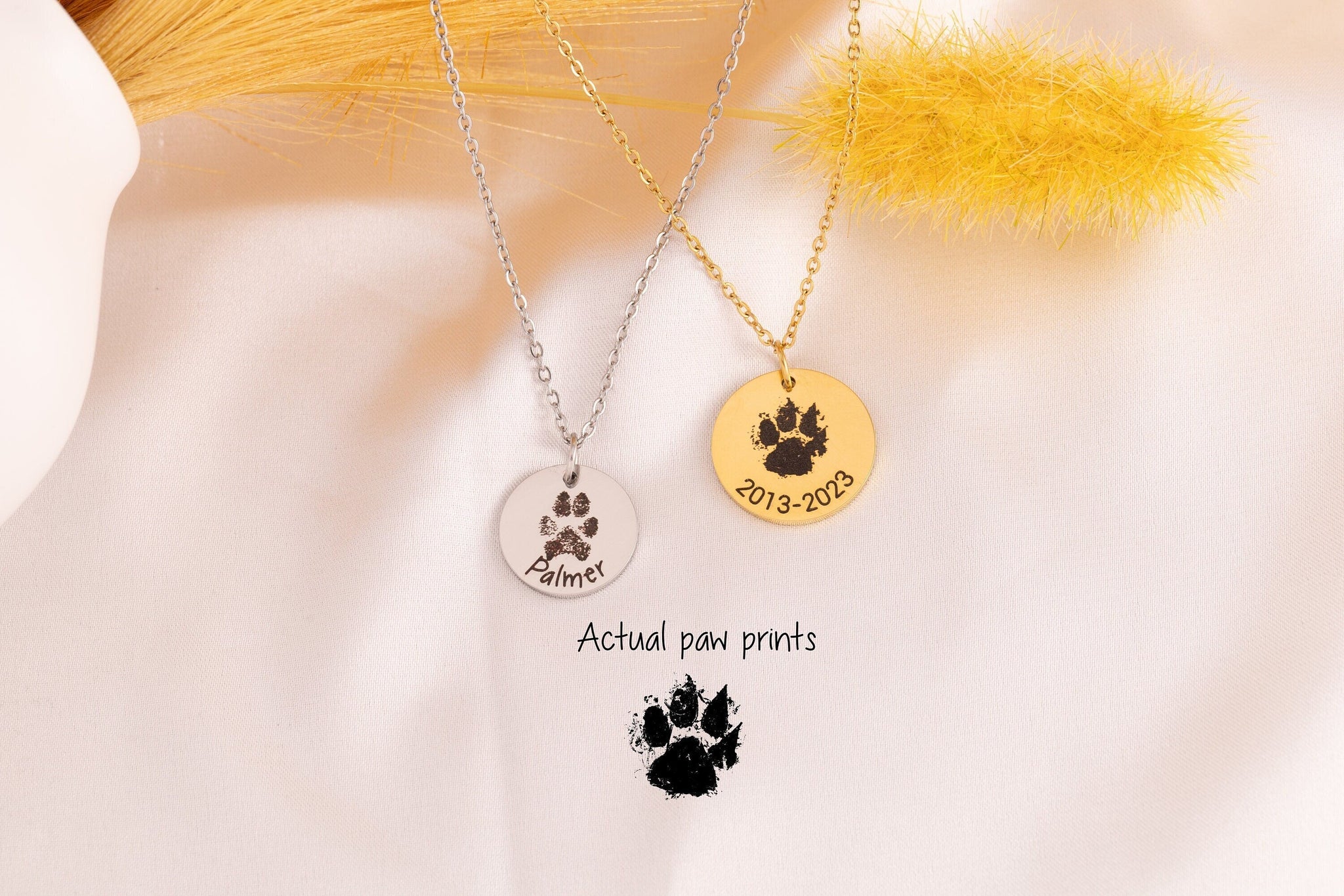 Paw print Custom pet necklace - engraved pet photo necklace - pet family portrait - dog paw portrait - pet from photo - Cat Pow - Torianic Jewelry