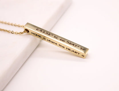 Silver Personalized Bar Necklace long vertical bar vertical bar pendant Mothers day present 4 sided bar necklace - Torianic Jewelry