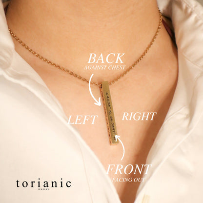 Silver Personalized Bar Necklace long vertical bar vertical bar pendant Mothers day present 4 sided bar necklace - Torianic Jewelry
